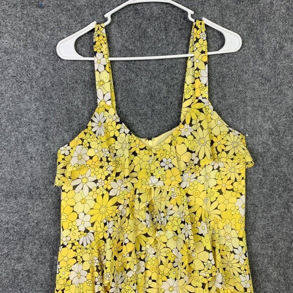 Michael Kors Strap Layered Ruffle Sundress Women M Yellow Floral Chiffon Lined - Picture 2 of 10